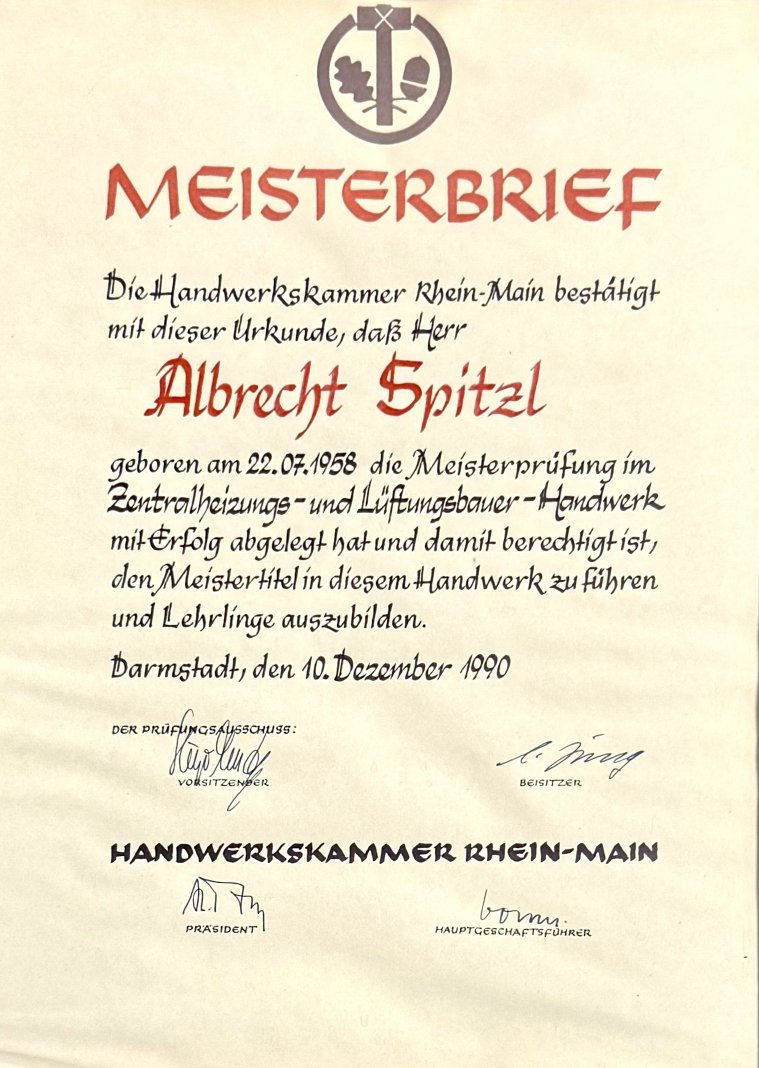 Meisterbrief von Albrecht Spitzel